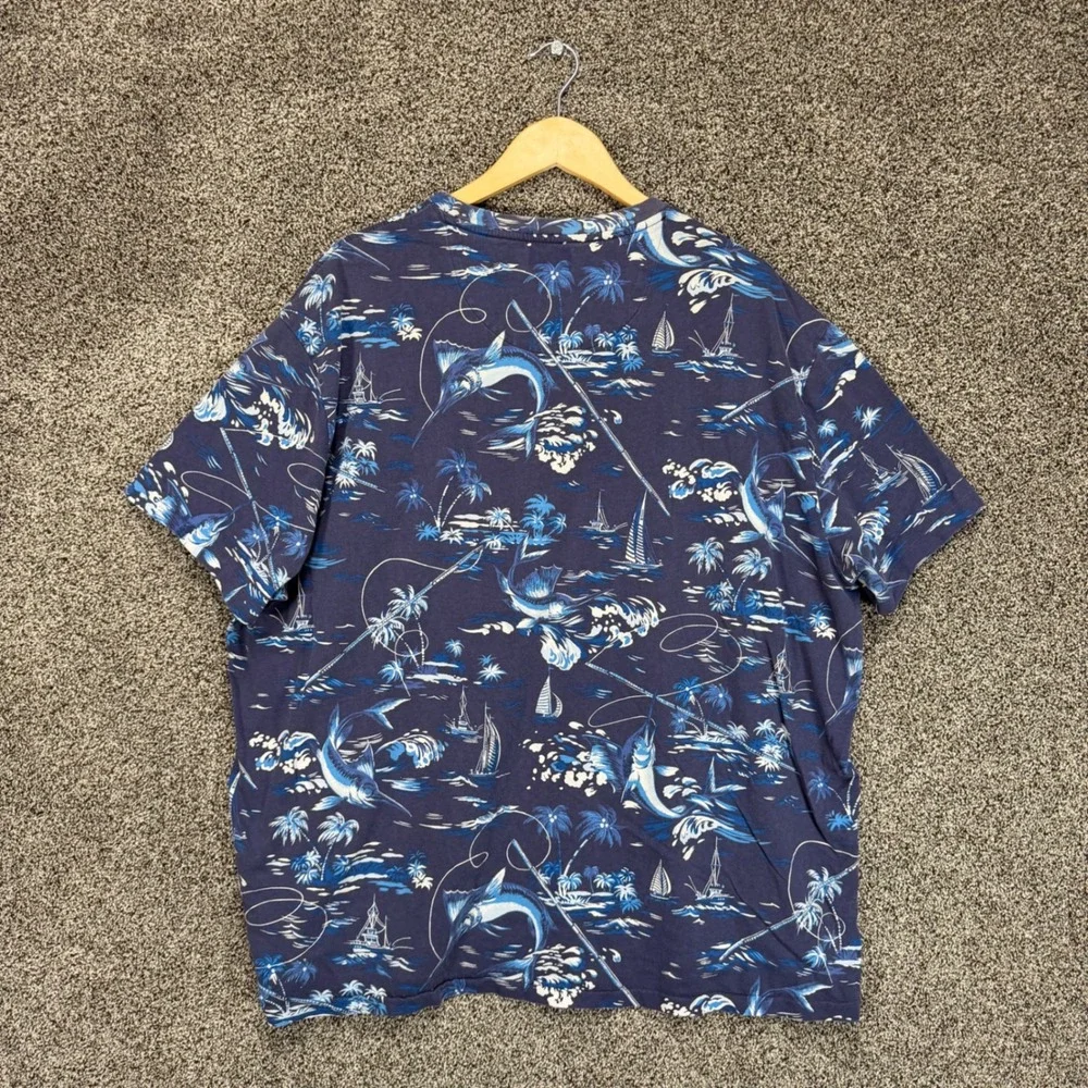 Polo Ralph Lauren T-Shirt Men 3XB Blue Marlin Fishing AOP Cotton Pocket Tee Pony